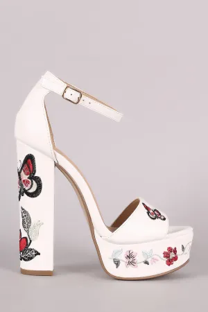 Delicious Butterfly And Flower Chunky Platform Heel