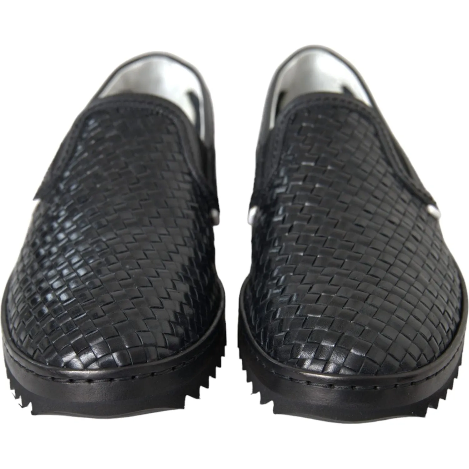 Dolce & Gabbana Black Woven Buffalo Leather Men Loafers Shoes