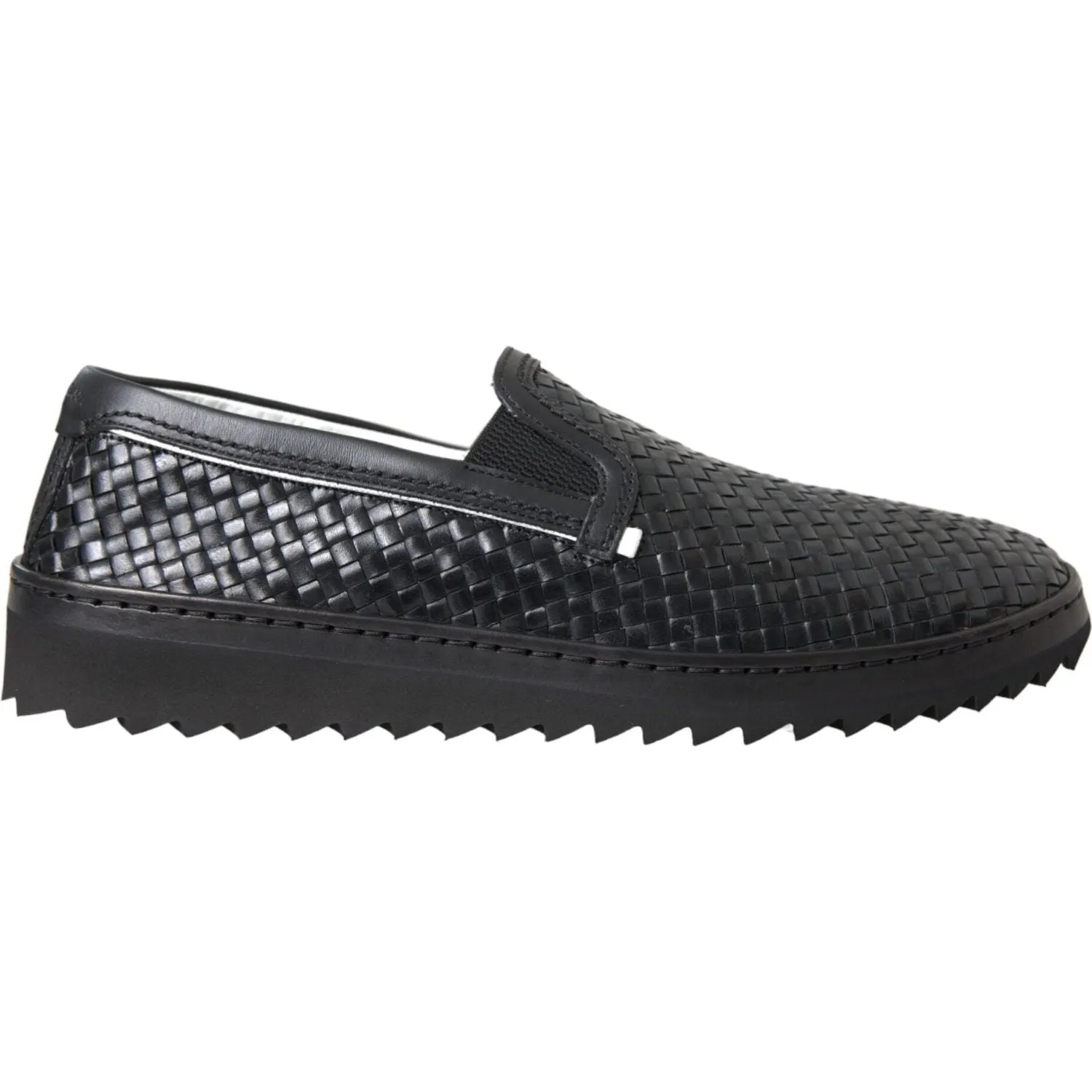 Dolce & Gabbana Black Woven Buffalo Leather Men Loafers Shoes