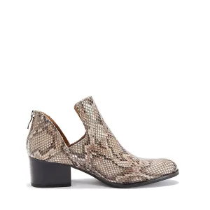 Elegant Beige Snakeskin Fredricka Booties for Women with Stylish Low Heel (Size 7.5)