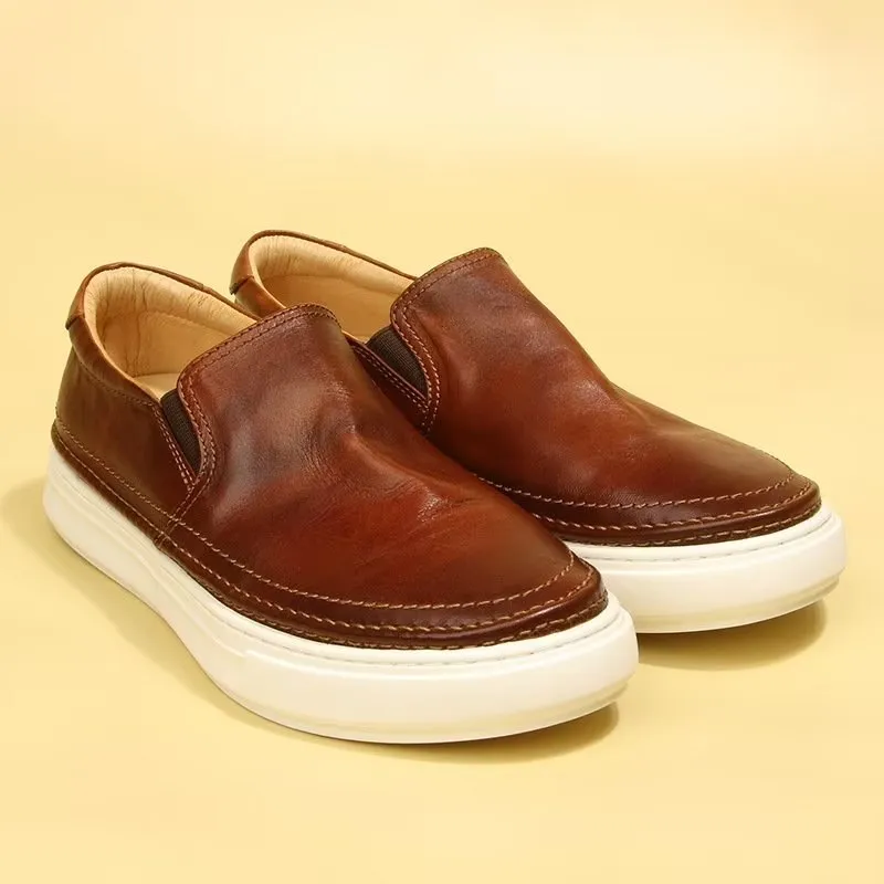 Elegant Leather Slip On High End Sneakers