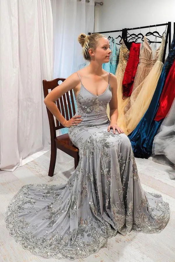 Elegant Mermaid Gray Long Prom/Evening Dress with Open Back PSK161