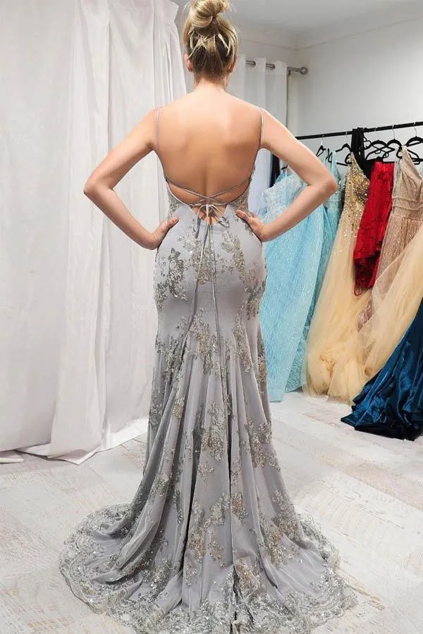 Elegant Mermaid Gray Long Prom/Evening Dress with Open Back PSK161