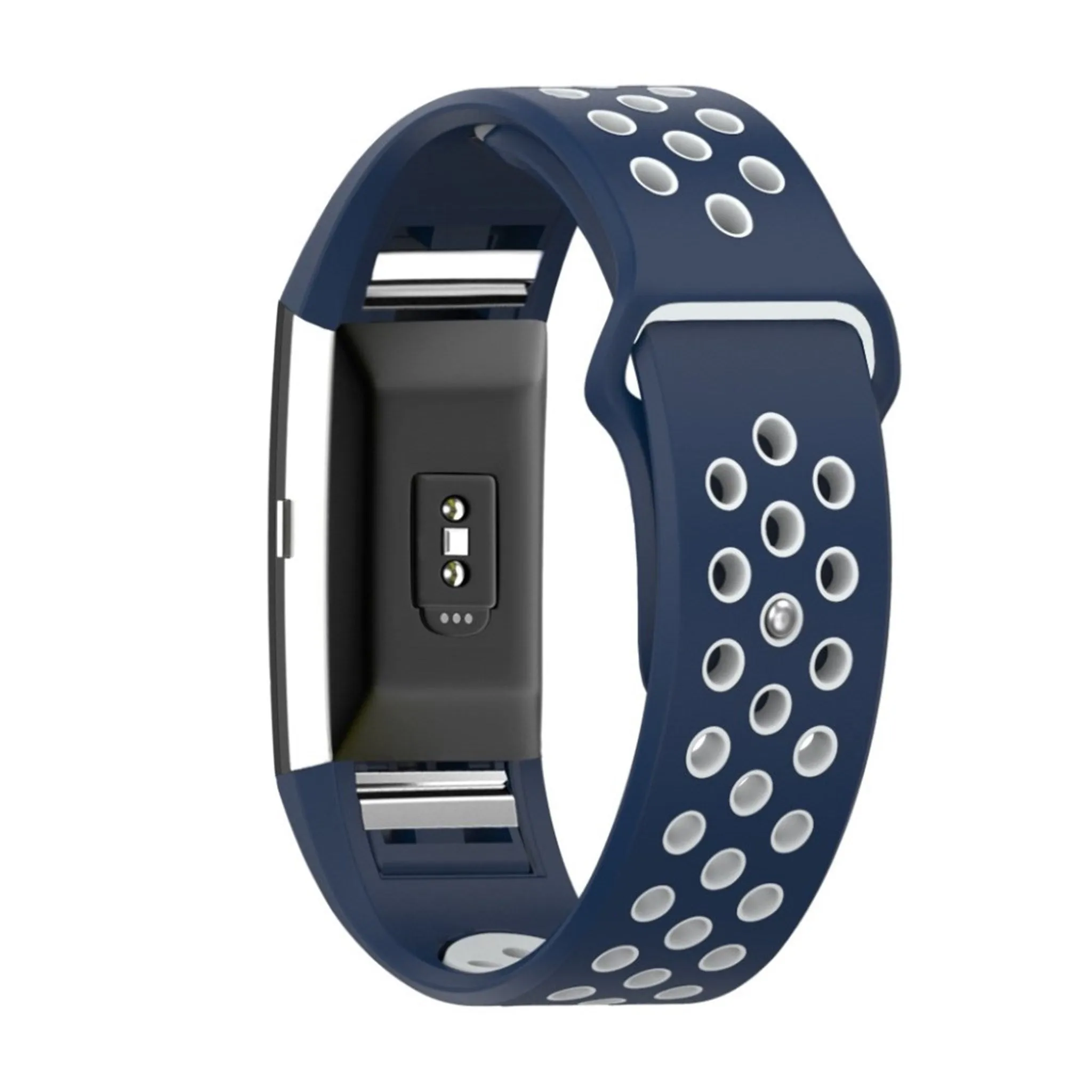 Fitbit Charge 2 two-color multihole silicone watch band - Dark Blue / Grey