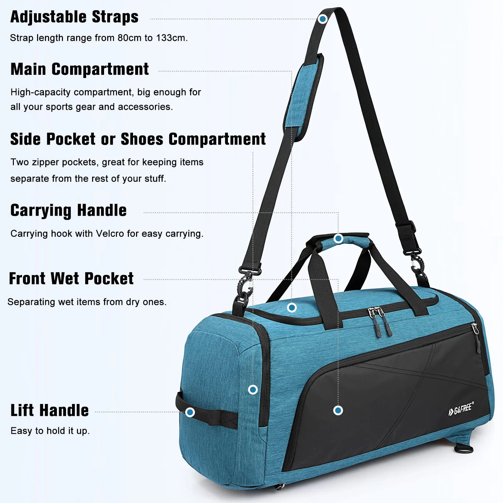 G4Free 45L 3-Way Duffle Backpack with Wet Pocket & Shoes Compartment