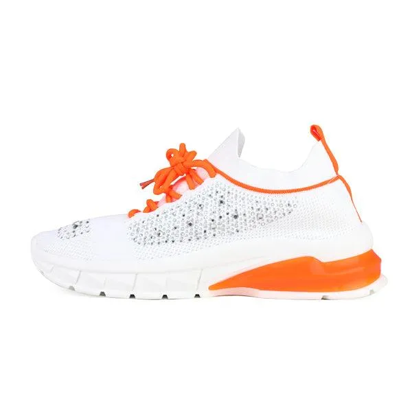 GIRLS KNITTED TRAINERS - WHITE WITH ORANGE SHOELACE