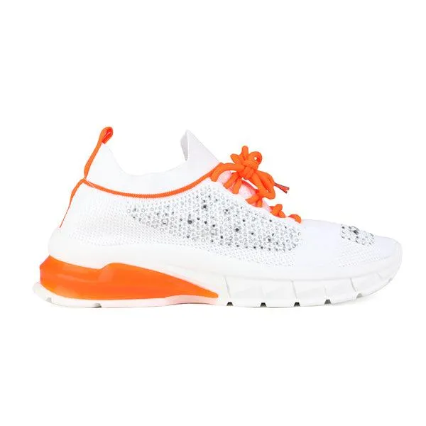 GIRLS KNITTED TRAINERS - WHITE WITH ORANGE SHOELACE