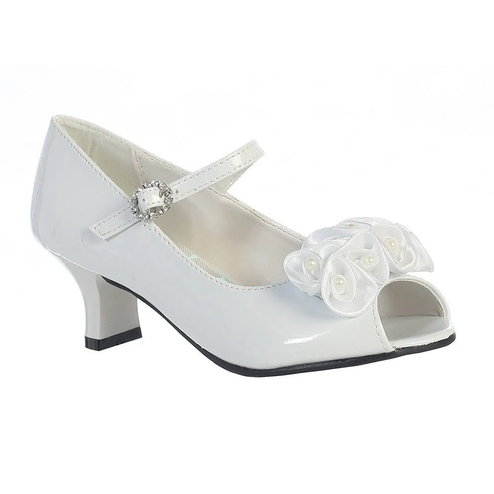 Girls White Pearled Satin Flowers Nancy Occasion Dress Shoes 9 Toddler-4 Kids