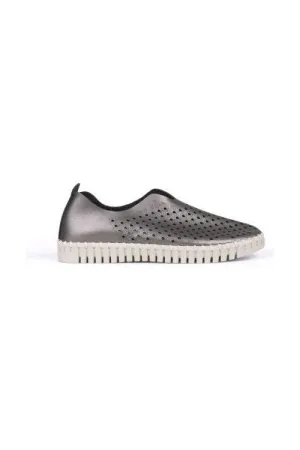 Ilse Jacobsen Hornbæk Tulip 3576 Metallic Sneakers | Gunmetal 718A Laser Cut Perforated Slip On Sneakers