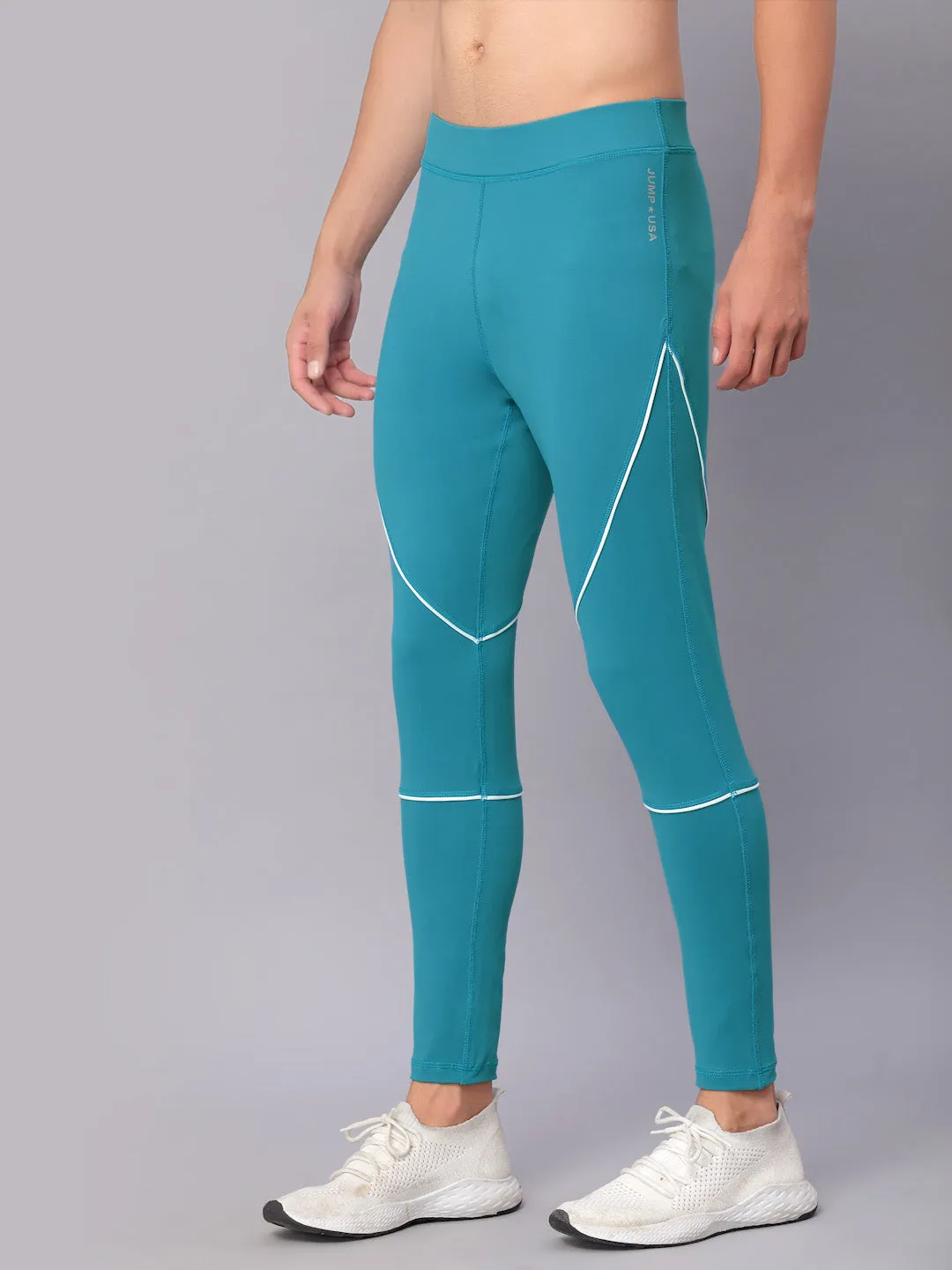 JUMP USA Men Teal Rapid Dry-Fit Antimicrobial Running Tights