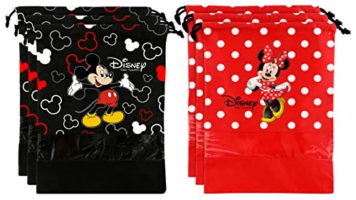 Kuber Industries Shoe Bag for Travel|Shoe Cover for Storage|Convenient Draw-String Bag|Perfect for Travel, Tracking|Disney Print Pack of 6 (Black & Red)