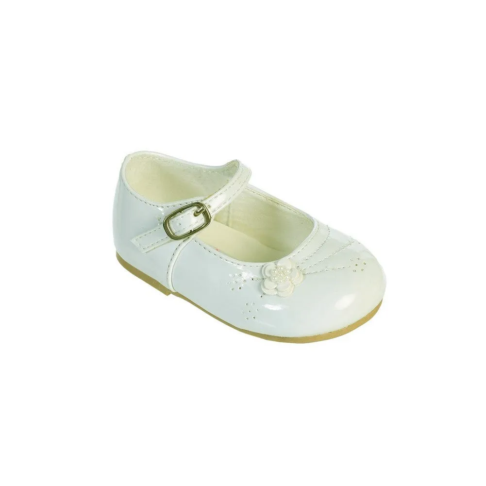 Little Girls Ivory Flower Applique Patent Leather Mary Jane Shoes 5-8 Toddler