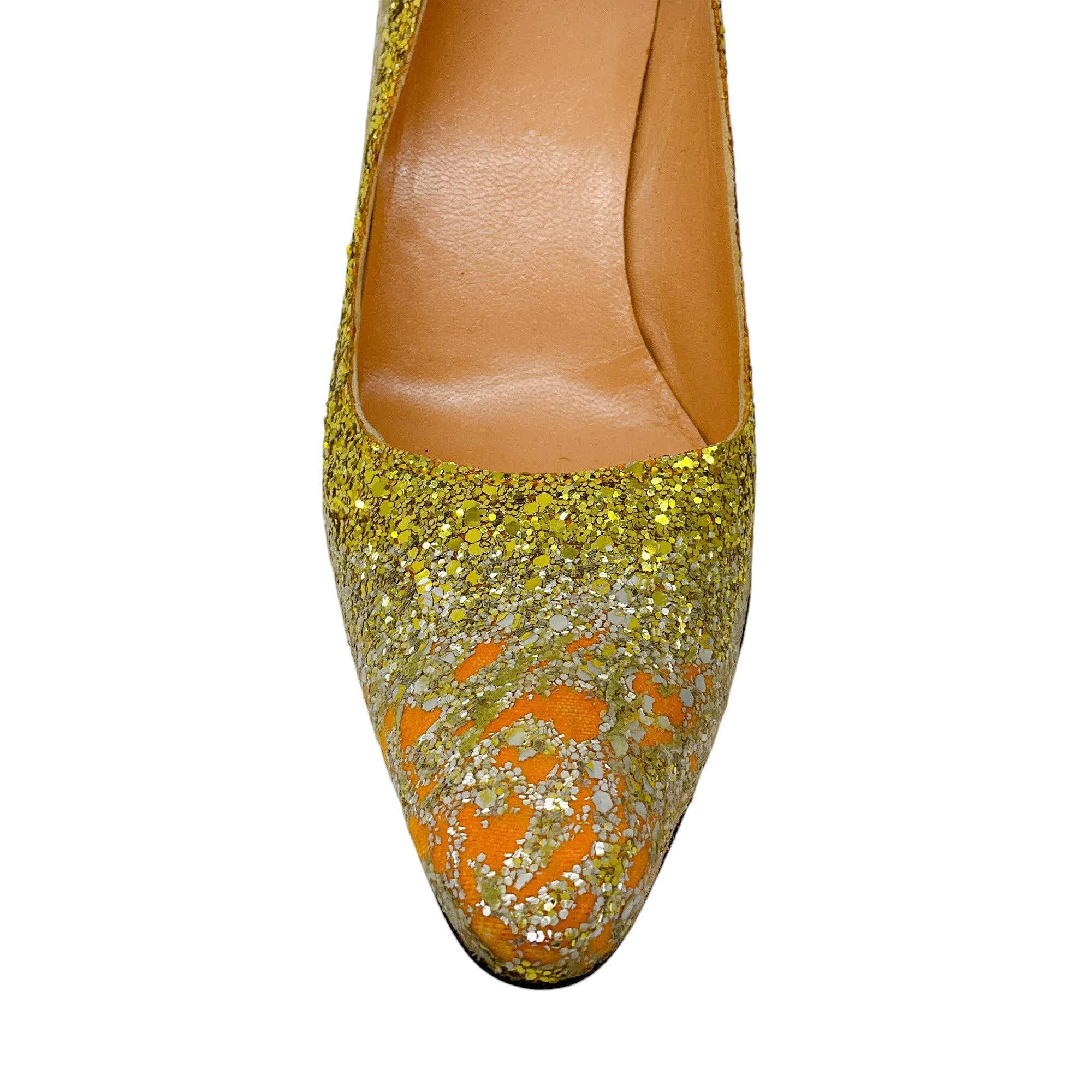 Maison Margiela Gold Metallic Distressed Glitter Pumps