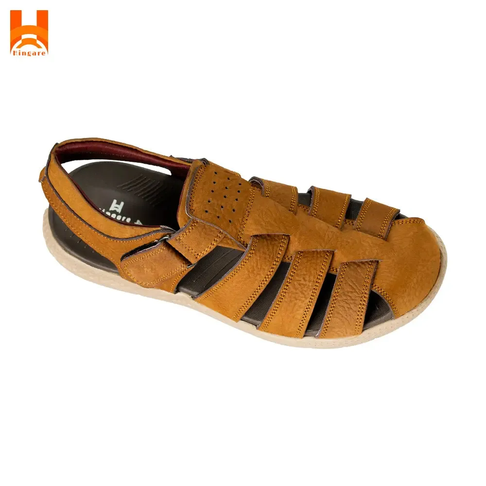 Men's Genuine Leather Hiking Sandals - Bronze Fashionable Closed Toe Footwear for Outdoor Sports and Light Beach Shoes