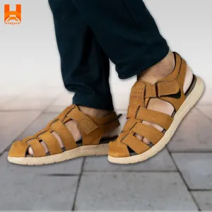 Men's Genuine Leather Hiking Sandals - Bronze Fashionable Closed Toe Footwear for Outdoor Sports and Light Beach Shoes