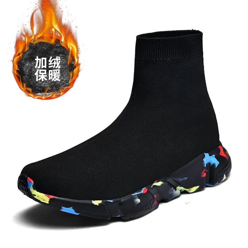 Men's Shoes Women's Shoes Fabric Sock Shoes Men's Lazy Sticky Leather Top Sneakers