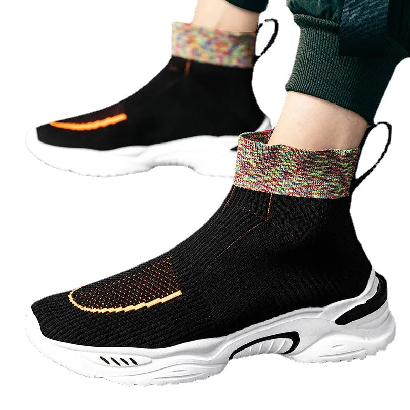 Men's Shoes Women's Shoes Fabric Sock Shoes Men's Lazy Sticky Leather Top Sneakers