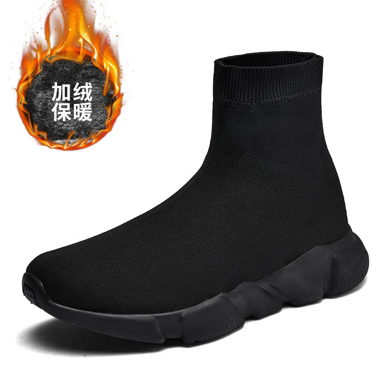 Men's Shoes Women's Shoes Fabric Sock Shoes Men's Lazy Sticky Leather Top Sneakers