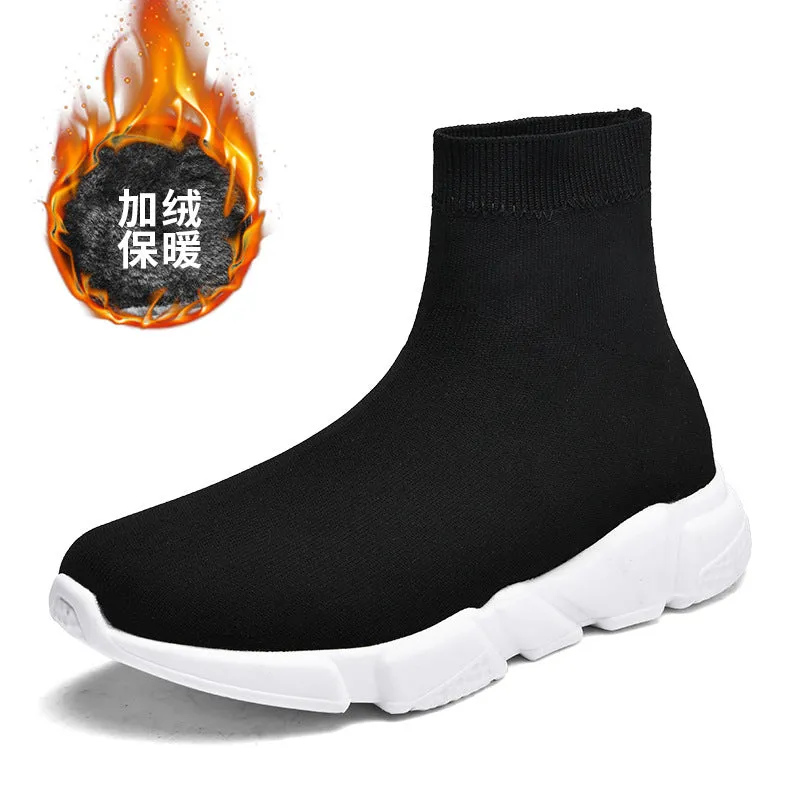 Men's Shoes Women's Shoes Fabric Sock Shoes Men's Lazy Sticky Leather Top Sneakers