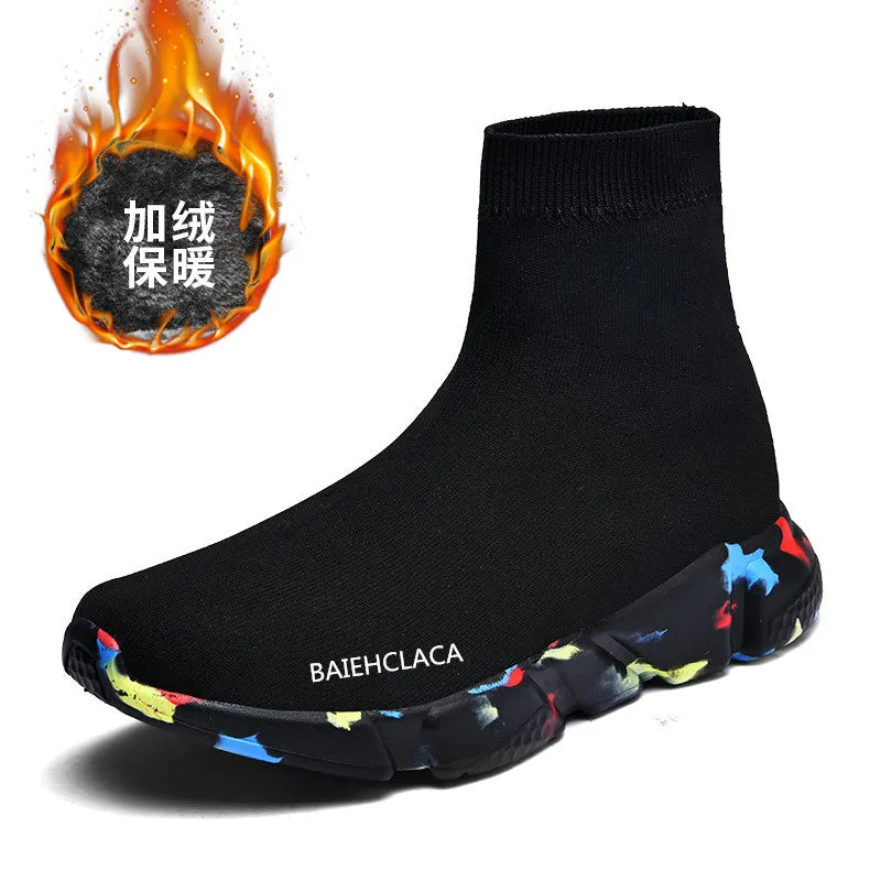 Men's Shoes Women's Shoes Fabric Sock Shoes Men's Lazy Sticky Leather Top Sneakers