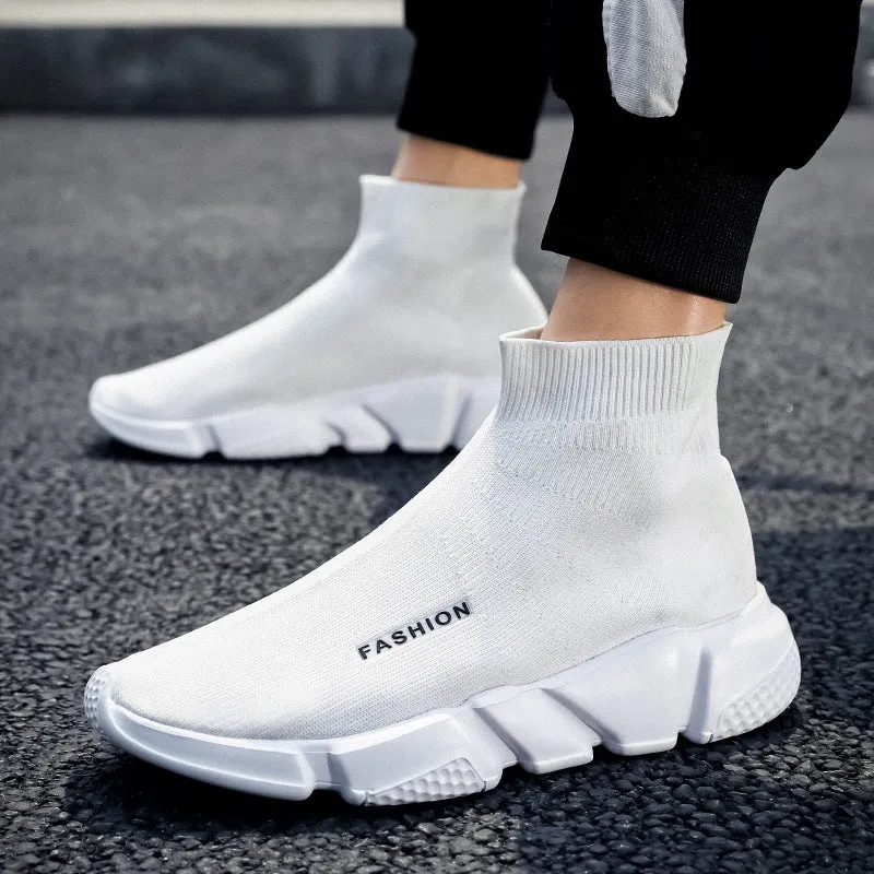 Men's Shoes Women's Shoes Fabric Sock Shoes Men's Lazy Sticky Leather Top Sneakers