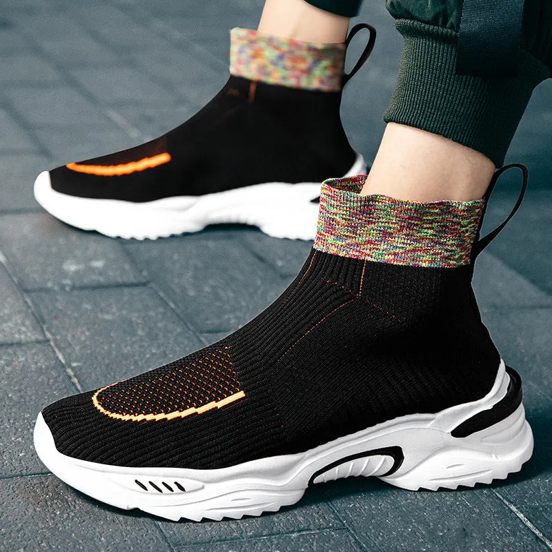 Men's Shoes Women's Shoes Fabric Sock Shoes Men's Lazy Sticky Leather Top Sneakers