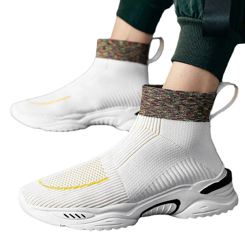 Men's Shoes Women's Shoes Fabric Sock Shoes Men's Lazy Sticky Leather Top Sneakers