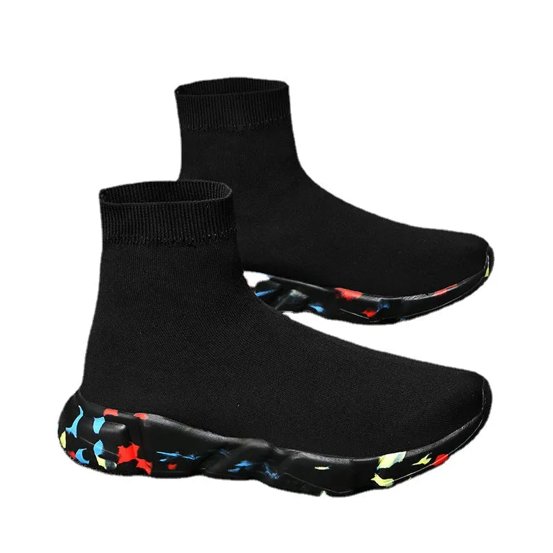 Men's Shoes Women's Shoes Fabric Sock Shoes Men's Lazy Sticky Leather Top Sneakers