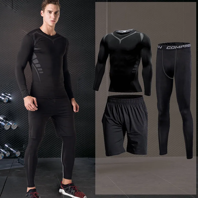 Men's Tight Sports Suit Gym Fitness Compression Tracksuit Running Sport Set Jogging Sportwear Workout Sports Clothing Rash Guard