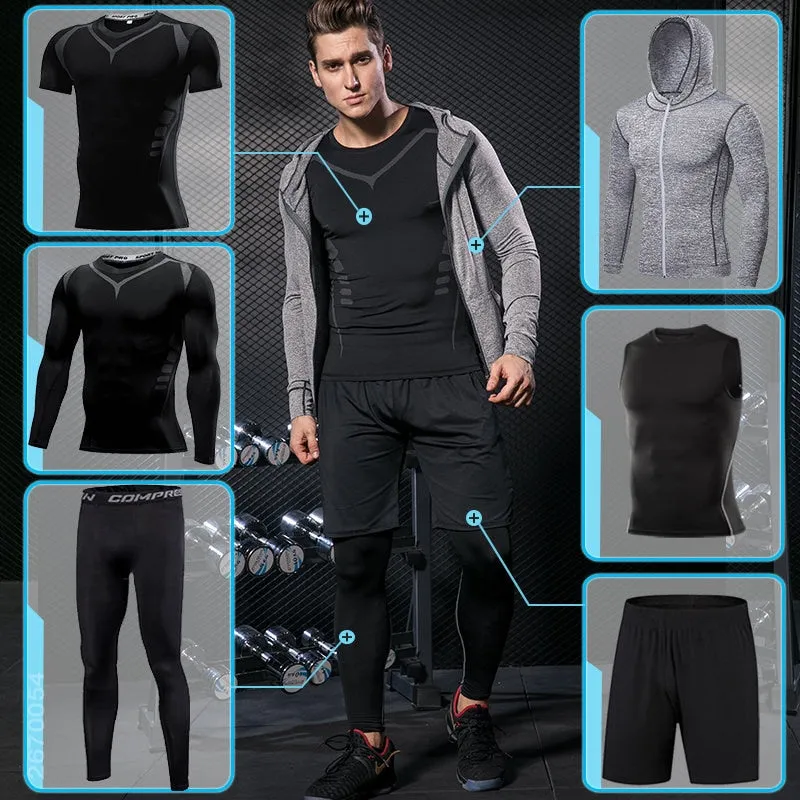 Men's Tight Sports Suit Gym Fitness Compression Tracksuit Running Sport Set Jogging Sportwear Workout Sports Clothing Rash Guard