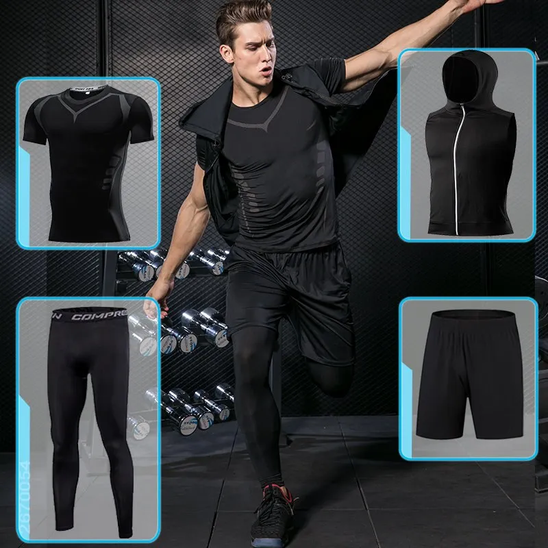 Men's Tight Sports Suit Gym Fitness Compression Tracksuit Running Sport Set Jogging Sportwear Workout Sports Clothing Rash Guard