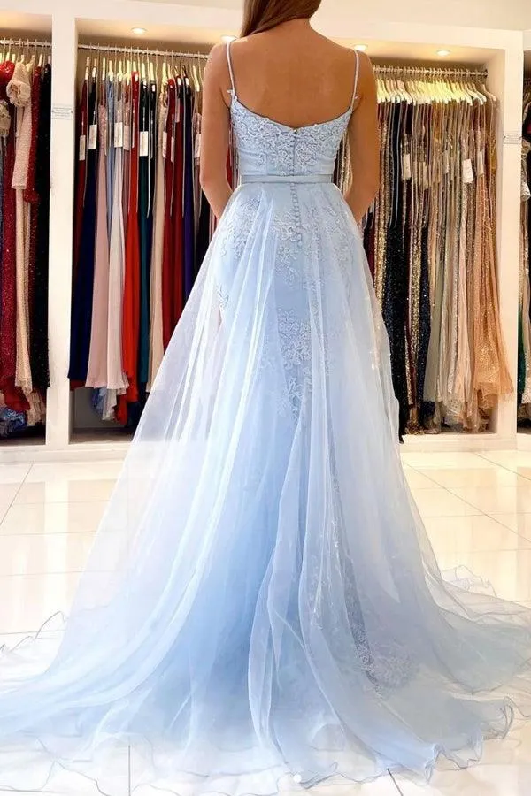 Mermaid Sweetheart Lace Blue Tulle Long Prom Dress Formal Dress  PSK262