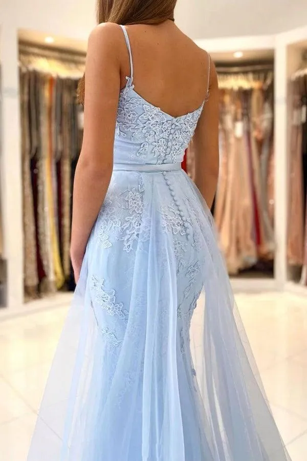 Mermaid Sweetheart Lace Blue Tulle Long Prom Dress Formal Dress  PSK262