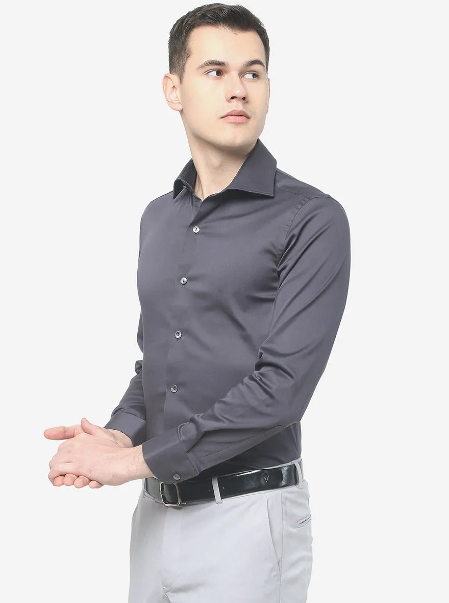 Mid Grey Solid Slim Fit Party Wear Shirt | Wyre