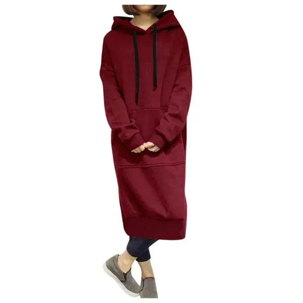 New EHQJNJ Pullover Oversize Sweater Dress Hoodie for Women Plus Size One Size Fits up to Size 18, Wine Red