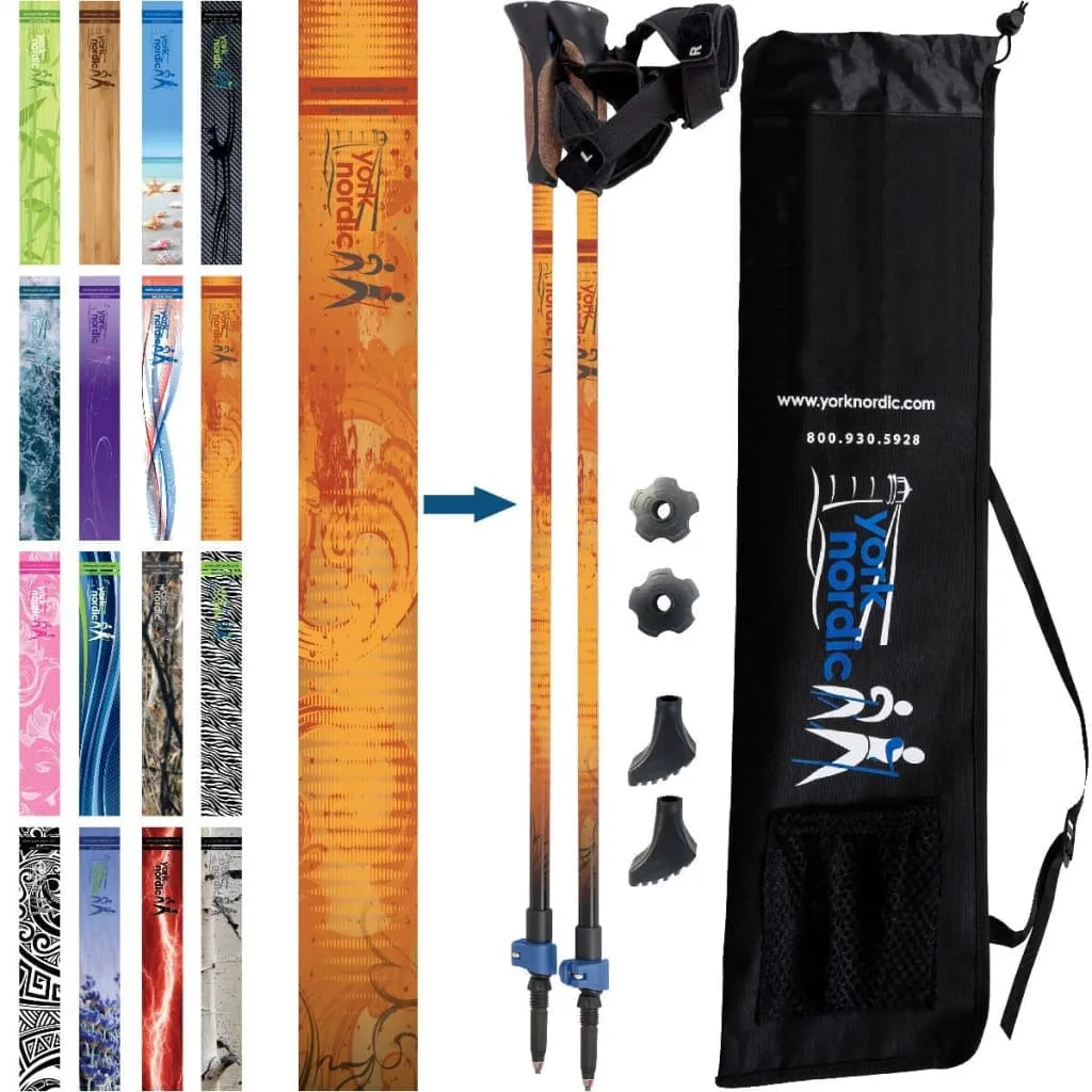 Orange Autumn Trekking Poles - 2 pack with detachable feet and travel bag - For Heights up to 6’2”