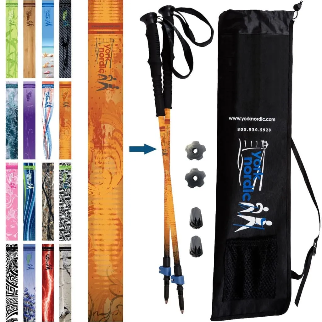 Orange Autumn Trekking Poles - 2 pack with detachable feet and travel bag - For Heights up to 6’2”