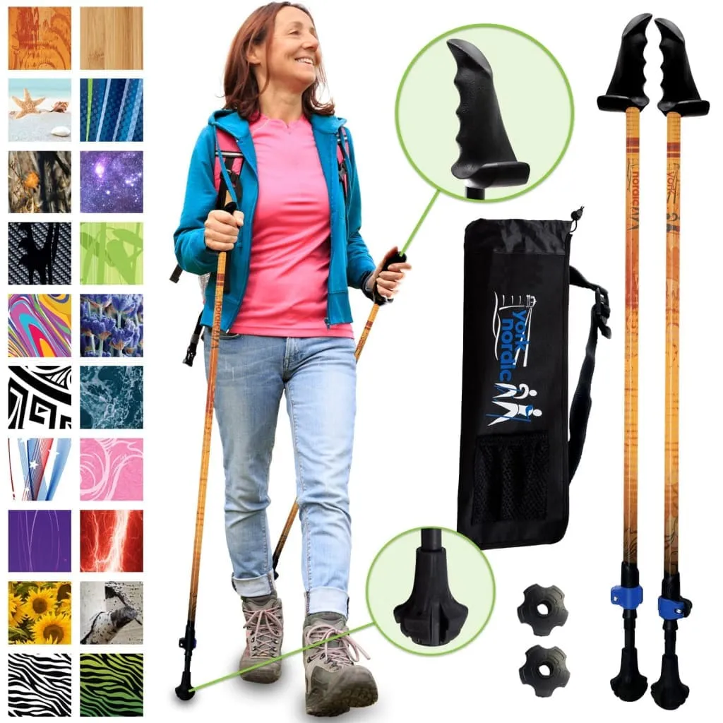 Orange Autumn Trekking Poles - 2 pack with detachable feet and travel bag - For Heights up to 6’2”