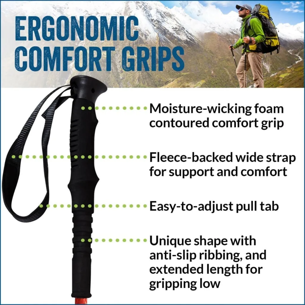 Orange Autumn Trekking Poles - 2 pack with detachable feet and travel bag - For Heights up to 6’2”