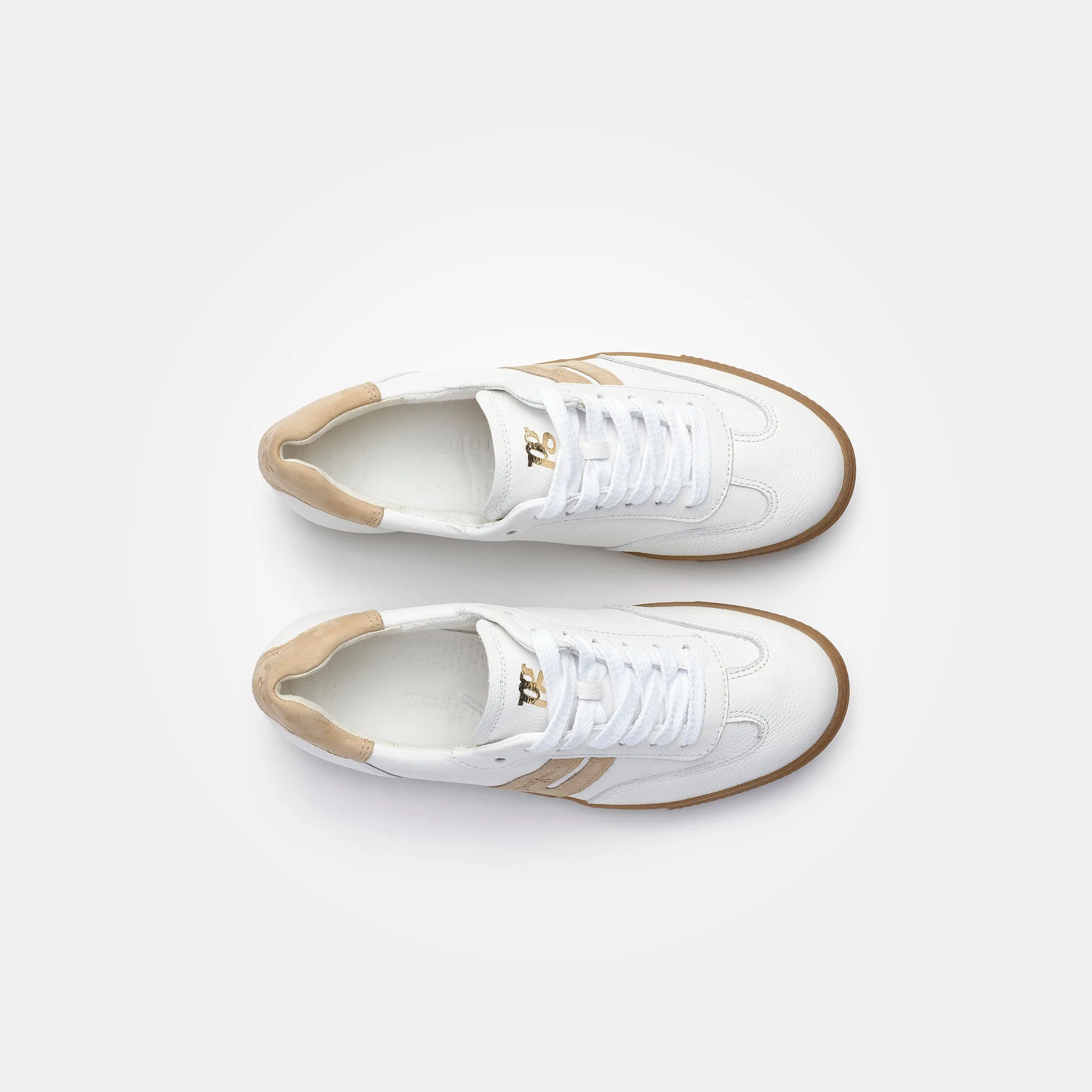 Paul Green Soft Leather Trainers in White & Beige