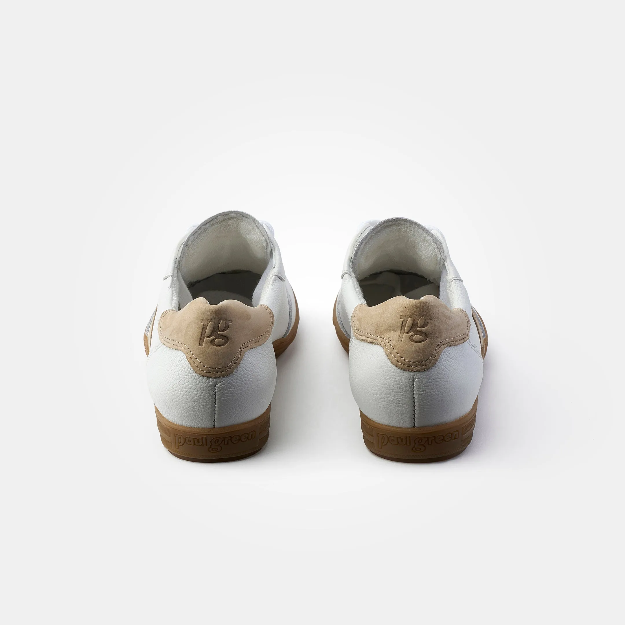 Paul Green Soft Leather Trainers in White & Beige