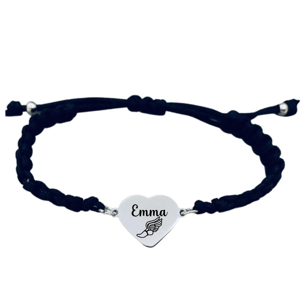 Personalized Engraved Track & Field Heart Rope Bracelet