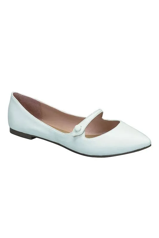 Pointed Toe Mary Jane Flat in White