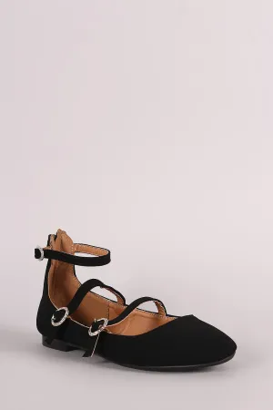 Qupid Nubuck Triple Straps Mary Jane Ballet Flat