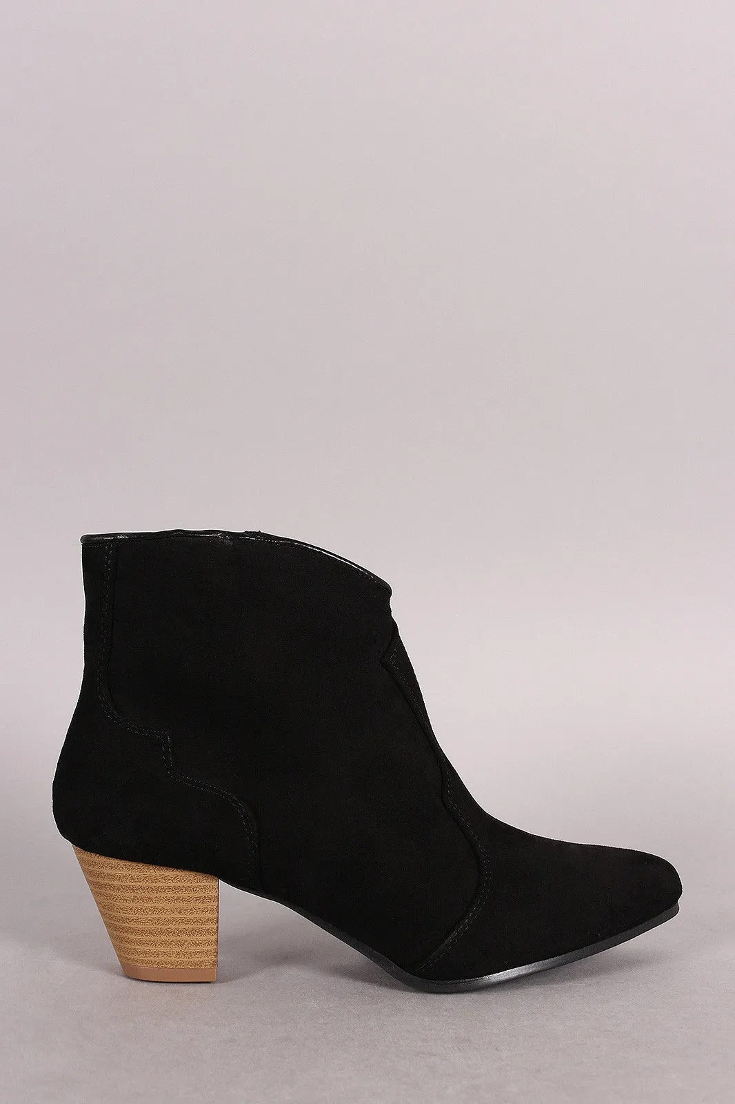 Qupid Suede Pointy Toe Chunky Heeled Booties