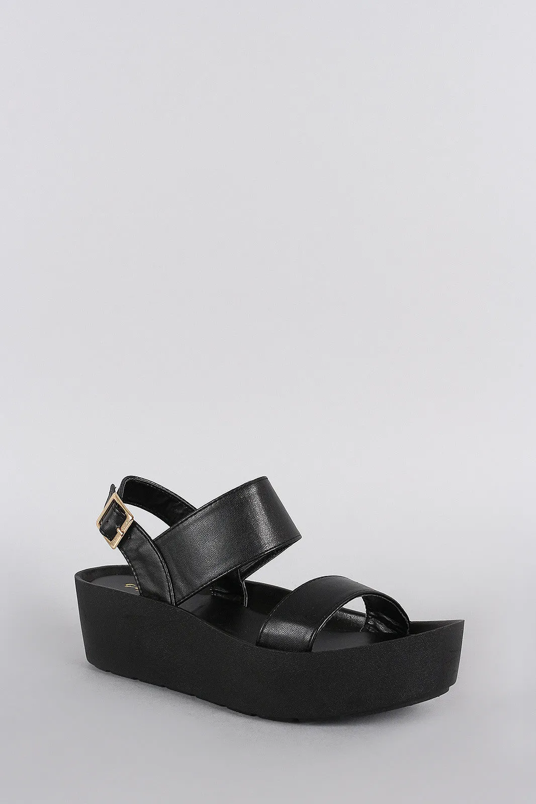 Qupid Two Band Open Toe Flatform Sandal