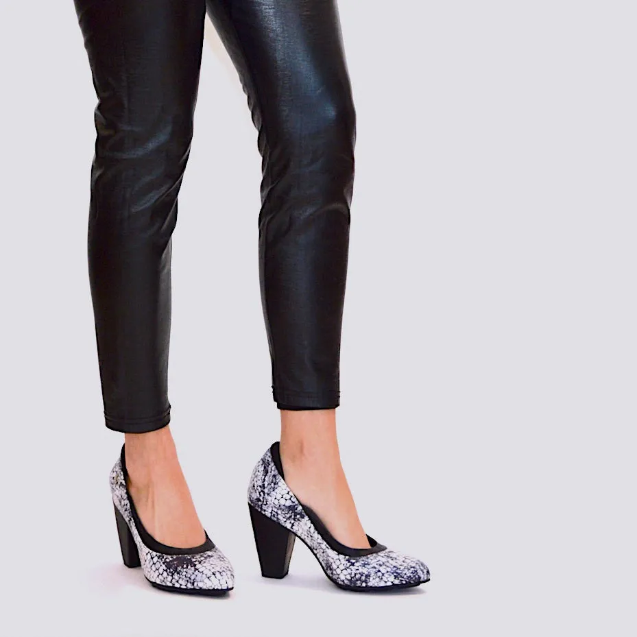 RHYTHM HIGH HEEL - BLACK/WHITE PRINT LEATHER