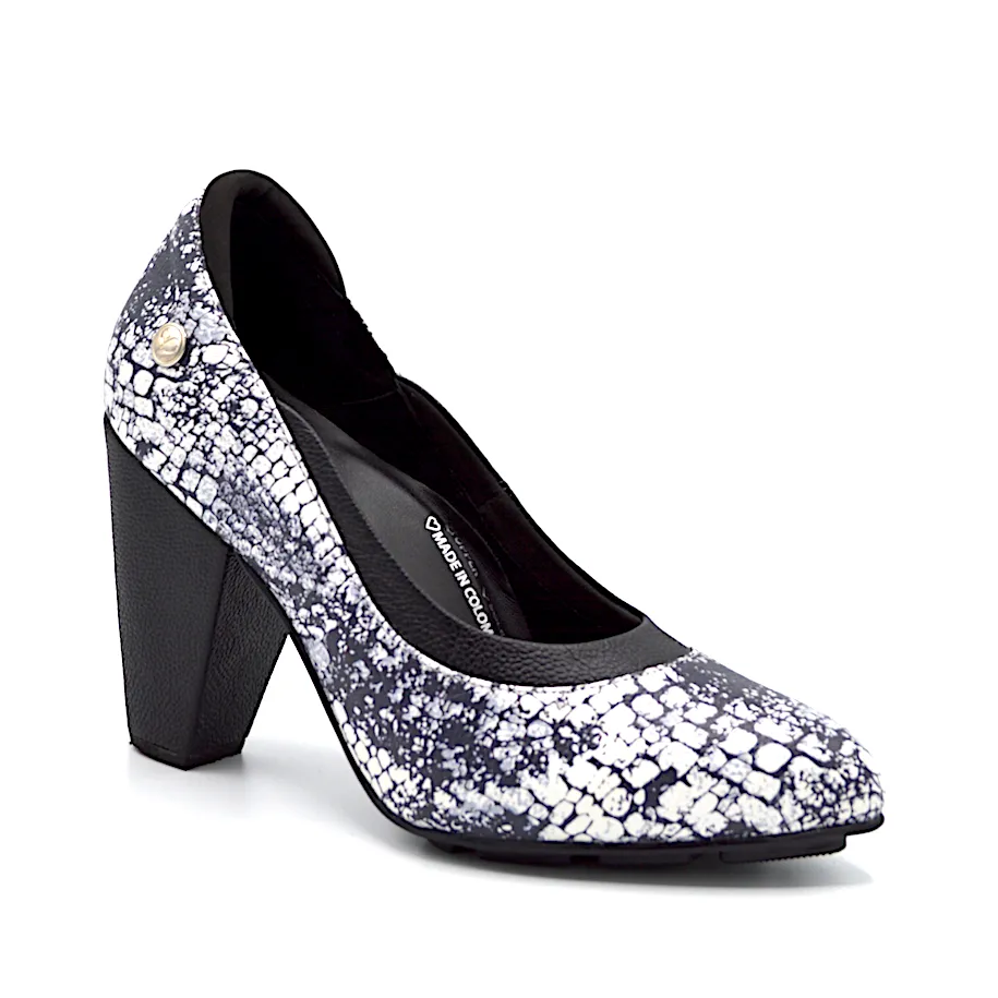 RHYTHM HIGH HEEL - BLACK/WHITE PRINT LEATHER