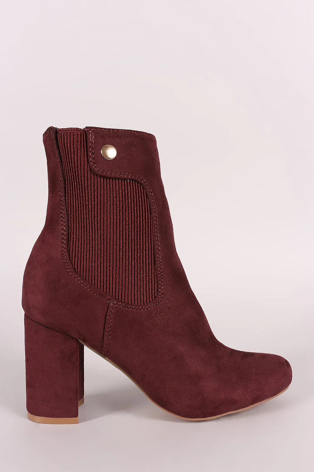 Shoe Republic LA Suede Elastic Gore Chunky Heeled Ankle Boots