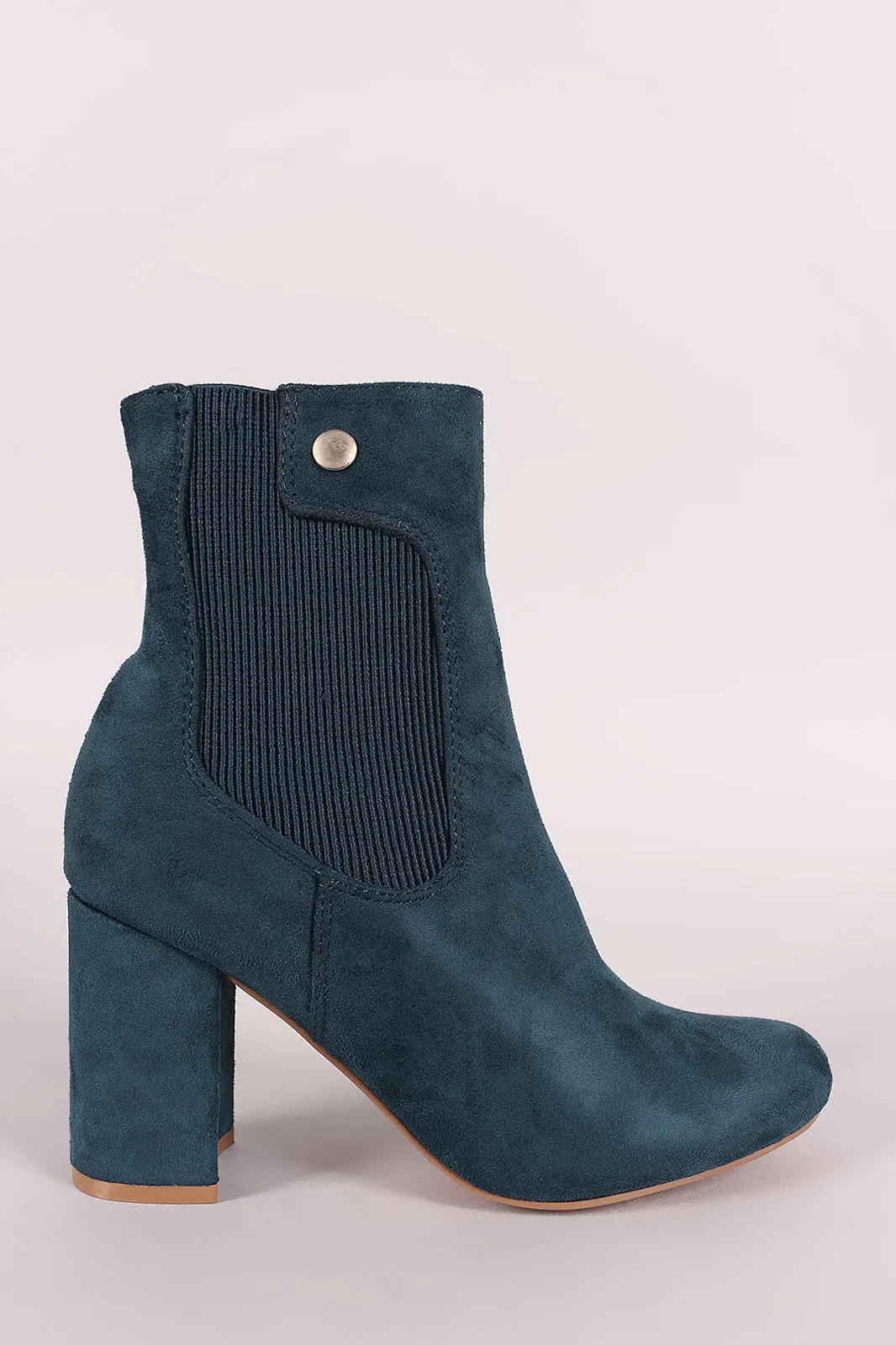 Shoe Republic LA Suede Elastic Gore Chunky Heeled Ankle Boots